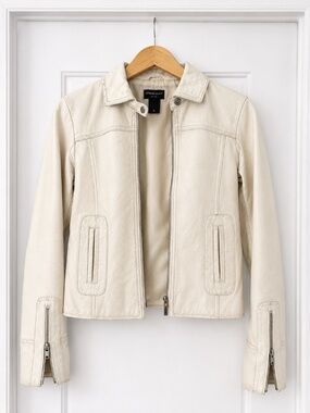 GUESS Jeans Ivory Faux Leather Jacket